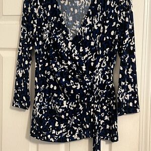 Anne Klein Navy and White Patterned Blouse